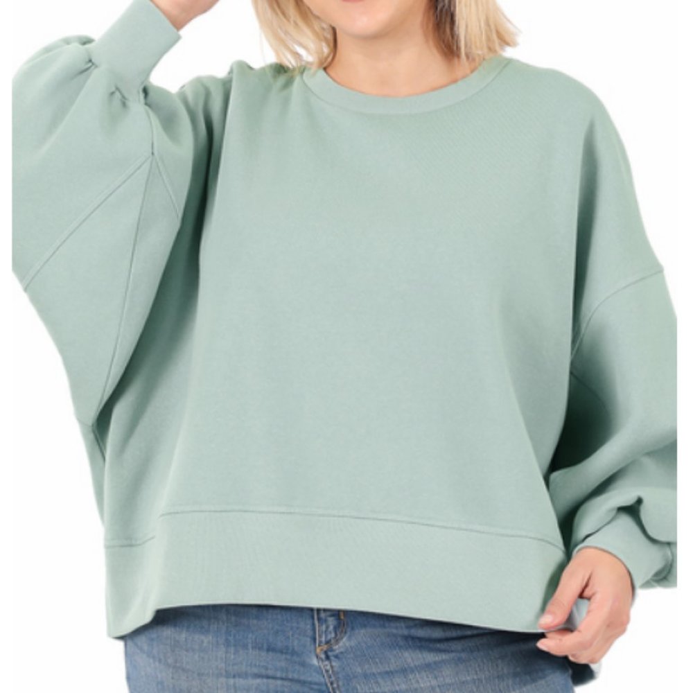 PLUS SIZE BALOON SLEEVE SOFT SWEATSHIRT